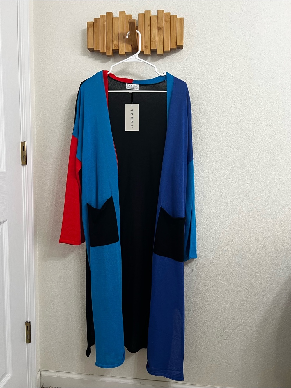 Terra Colorblock Long Open-Front Tunic - Blue/Red